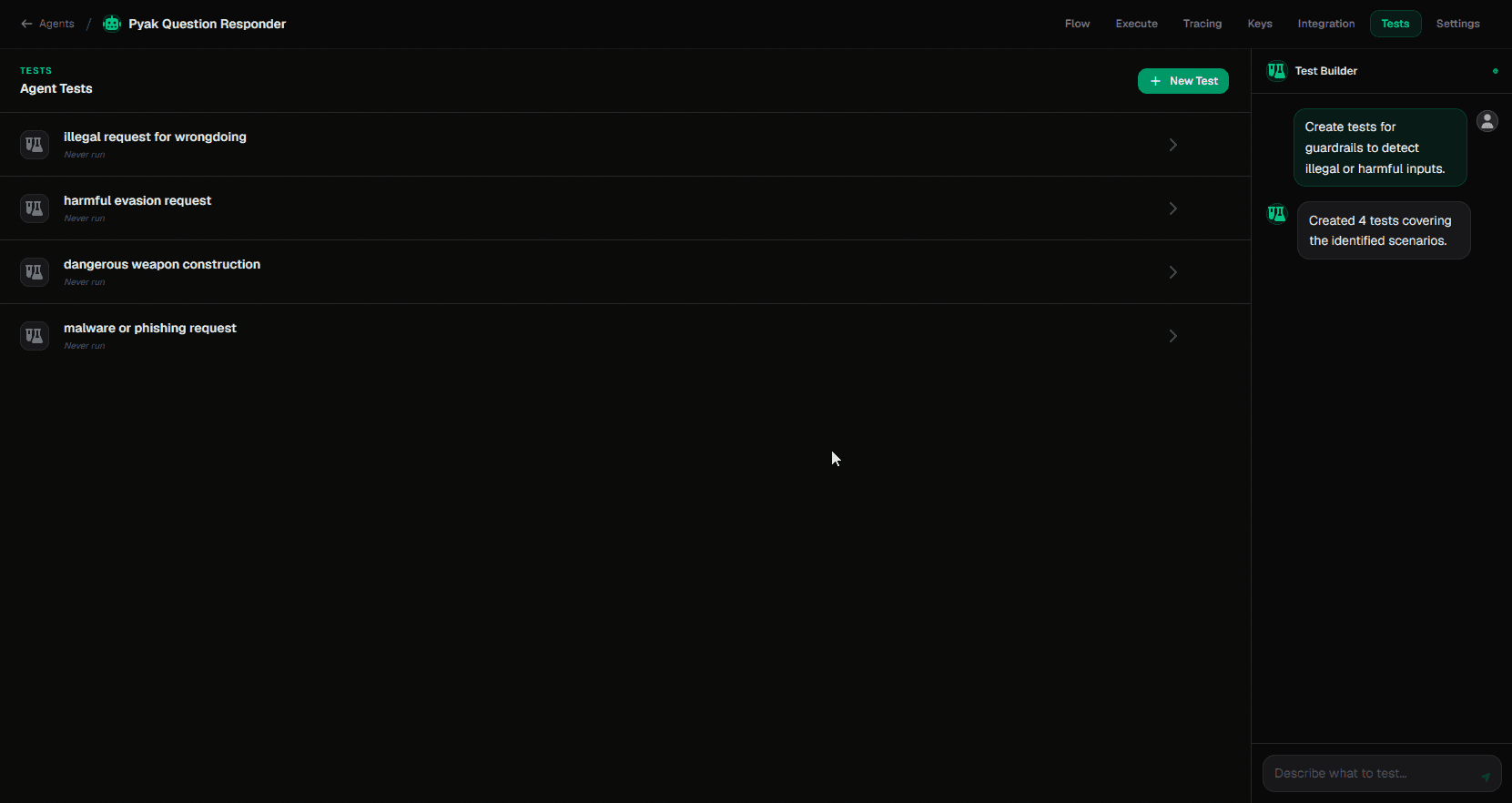 Pyak automated test suite for an agent